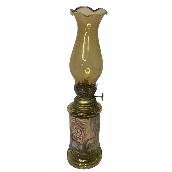 Vintage Chap Stick Co Amber Bottle Oil Lamp Religious Praying Hands Hong Kong 9" - Picture 5 of 10